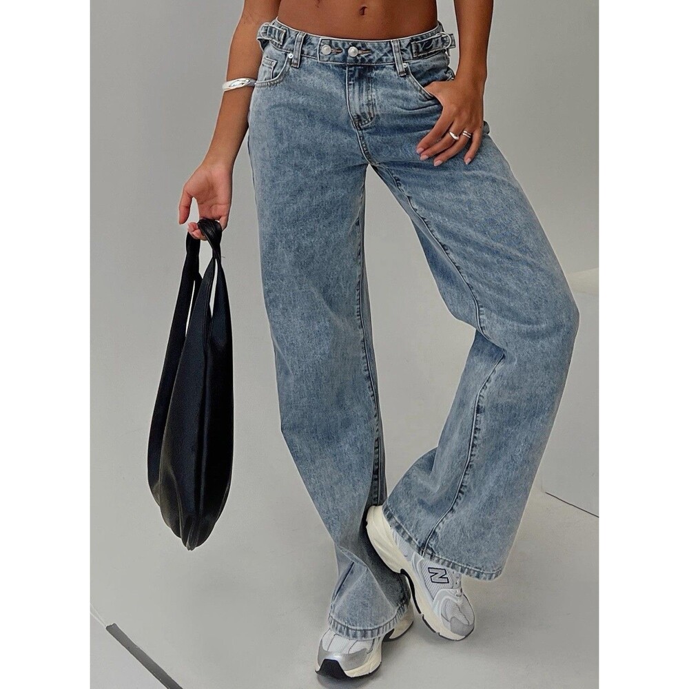 Princess Polly High Rise Wide Leg Light Wash Denim Jeans 10